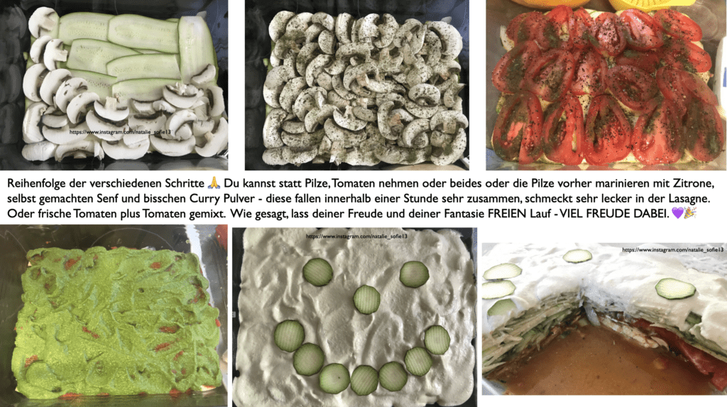 verschiedene Schritte zur Rohkostlasagne